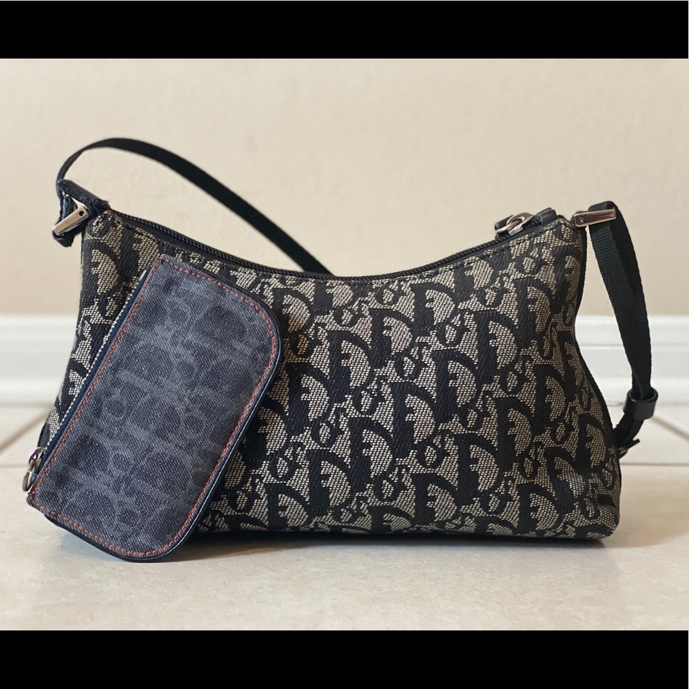 Christian Dior Black Monogram Canvas Shoulder Bag